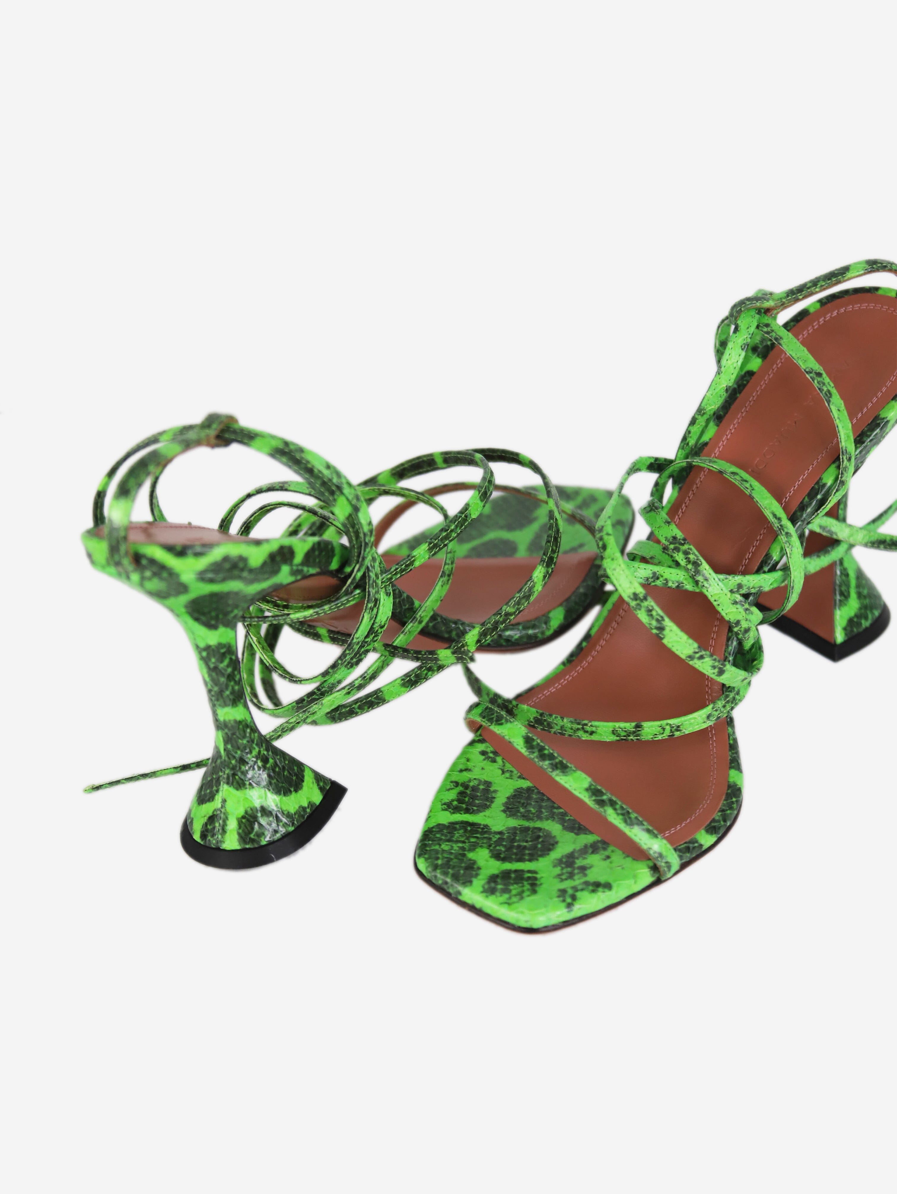 Bright green snakeskin strappy sandal heels - size EU 39 Heels Amina Muaddi 