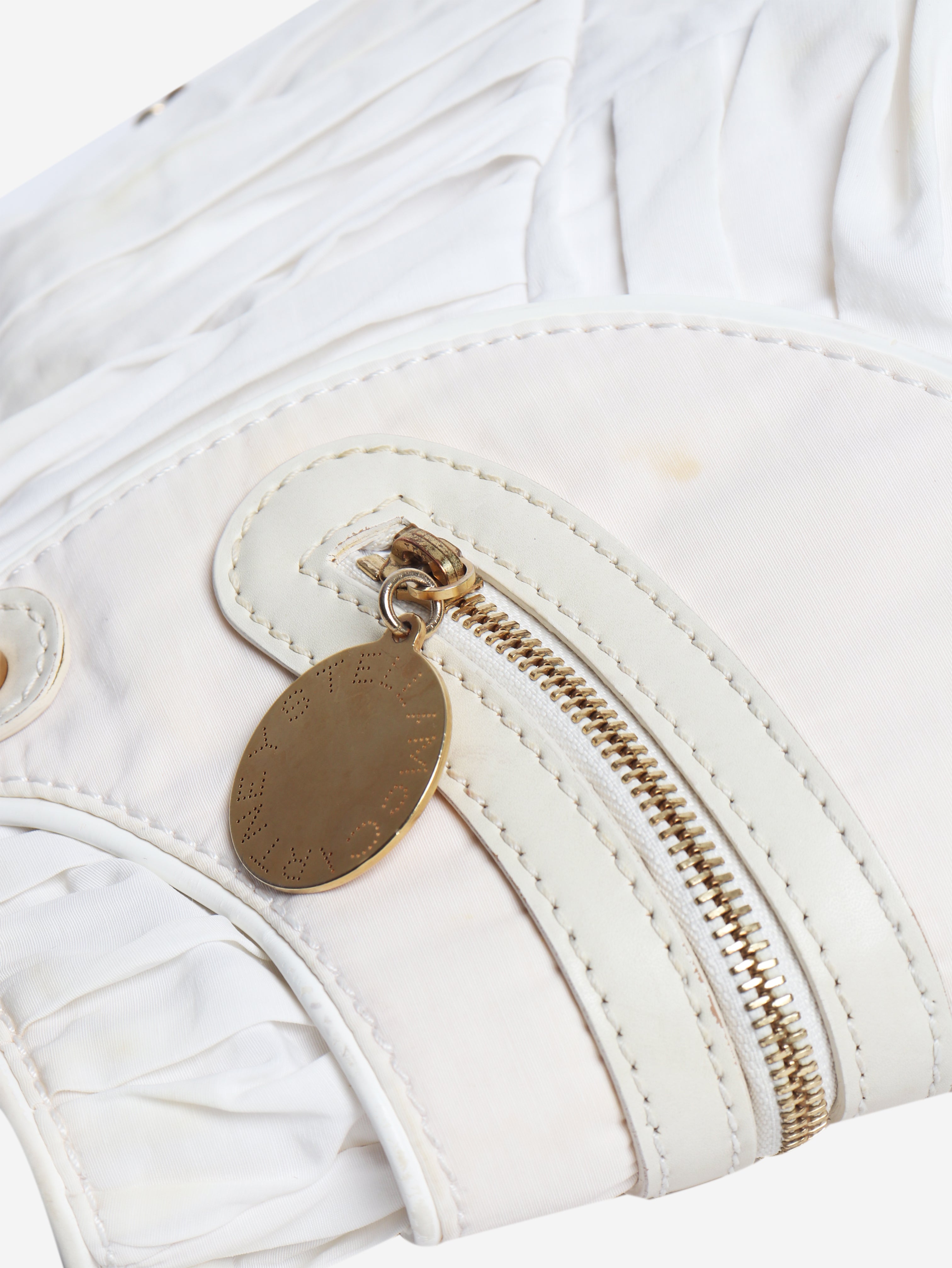 White nylon top handle bag