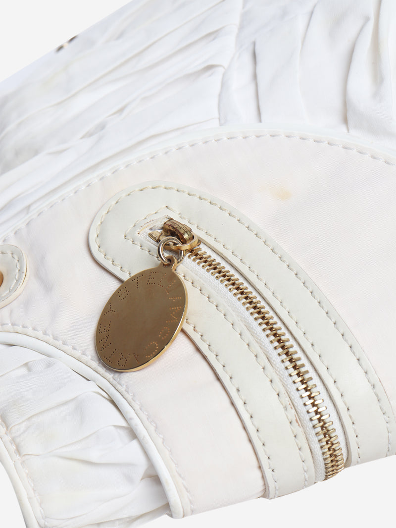 White nylon top handle bag
