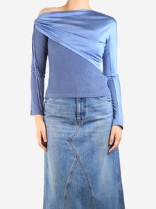 Sultry Virgin Blue ribbed velour overlay top - size M
