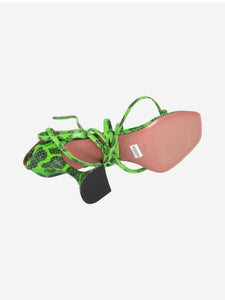 Amina Muaddi Bright green snakeskin strappy sandal heels - size EU 39