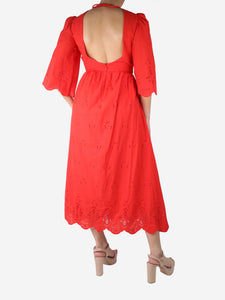 Borgo De Nor Red open-back embroidered midi dress - size UK 8