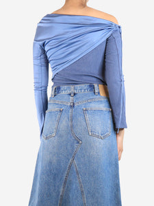 Sultry Virgin Blue ribbed velour overlay top - size M