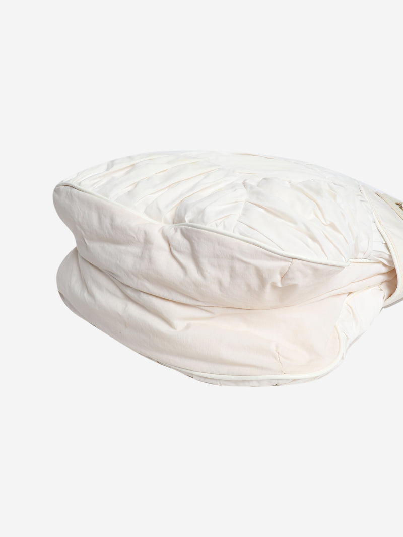 White nylon top handle bag