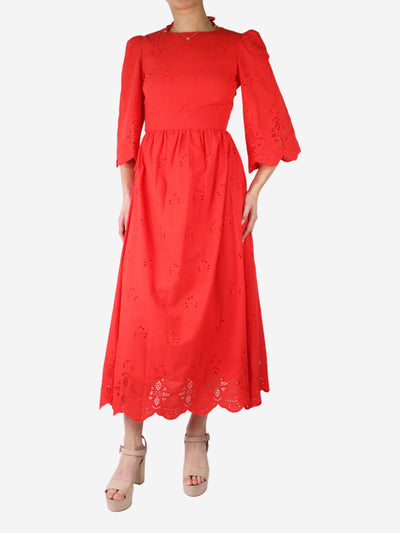 Red open-back embroidered midi dress - size UK 8 Dresses Borgo De Nor 