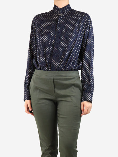 Navy blue silk polka dot bodysuit - size UK 8 Tops Alaia 