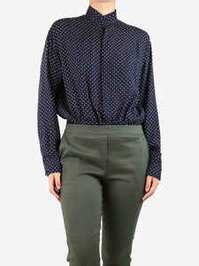 Alaia Navy blue silk polka dot bodysuit - size UK 8