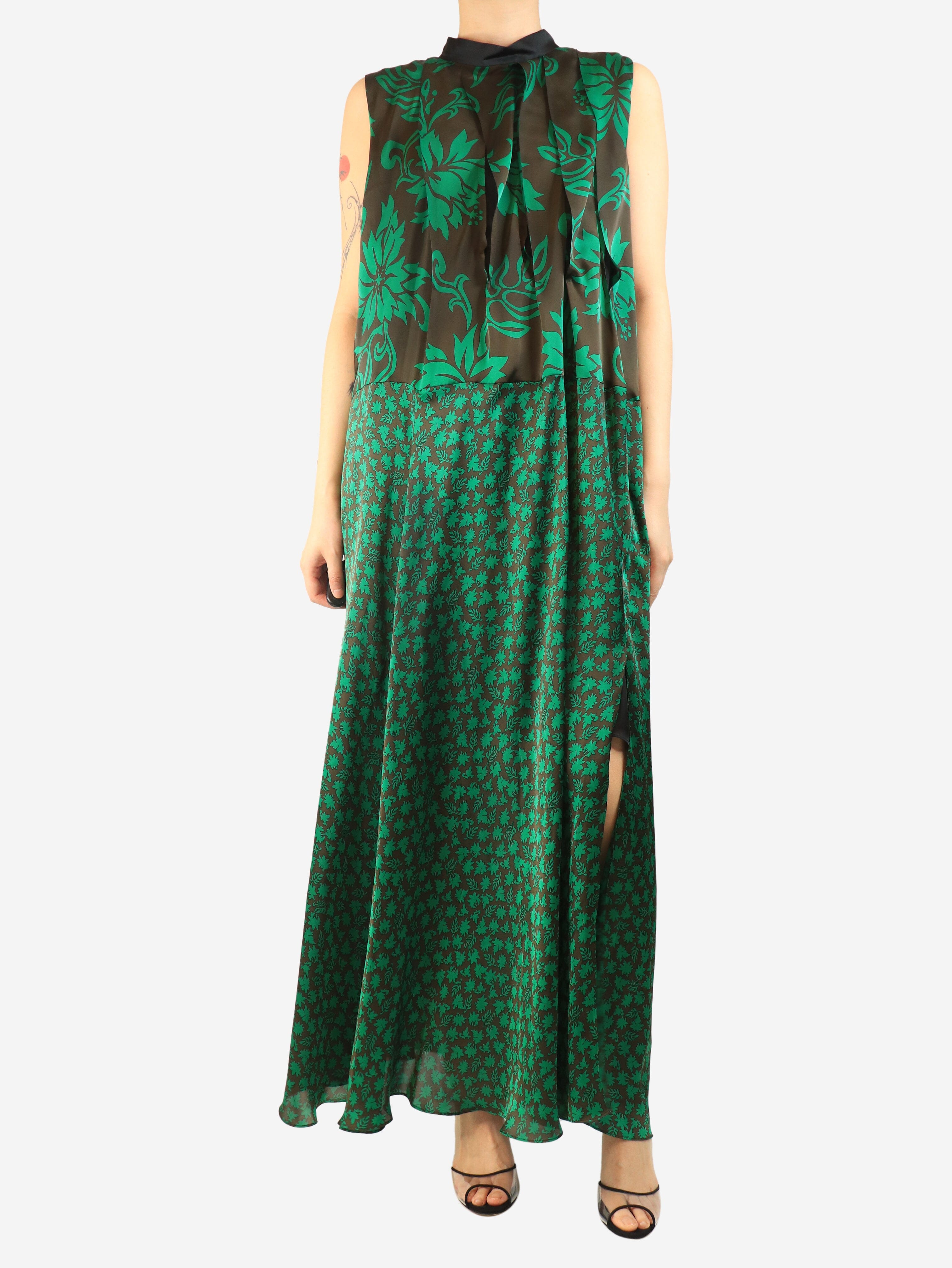 Green and black floral pleated maxi dress - size UK 12 Dresses Sacai 