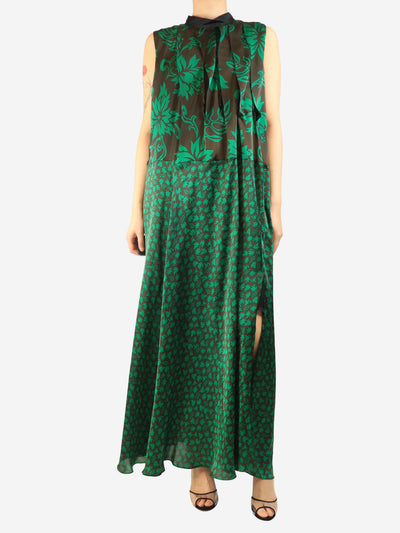 Green and black floral pleated maxi dress - size UK 12 Dresses Sacai 