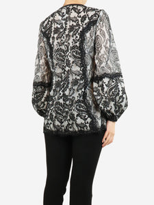 Andrew GN Black zip-up floral lace top - size UK 8