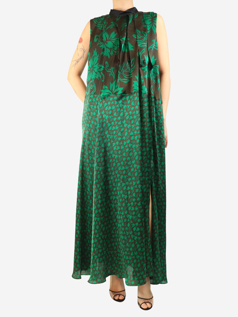 Green and black floral pleated maxi dress - size UK 12 Dresses Sacai 