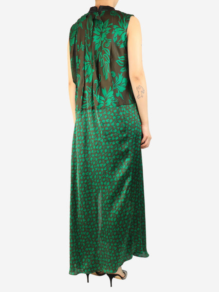 Green and black floral pleated maxi dress  - size UK 12 alternate image