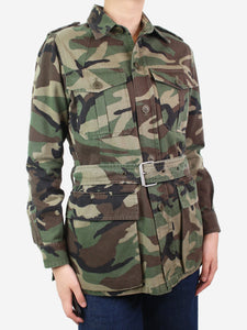 Saint Laurent Green camouflage belted military jacket - size S