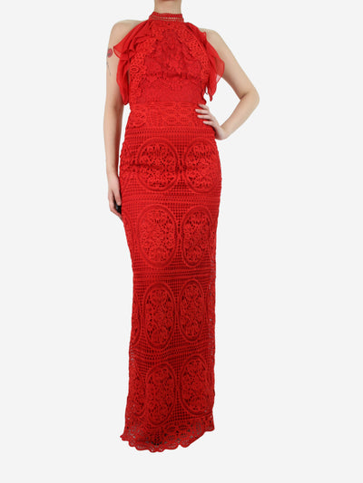 Red lace embroidered maxi dress - size UK 8 Dresses Costarellos 
