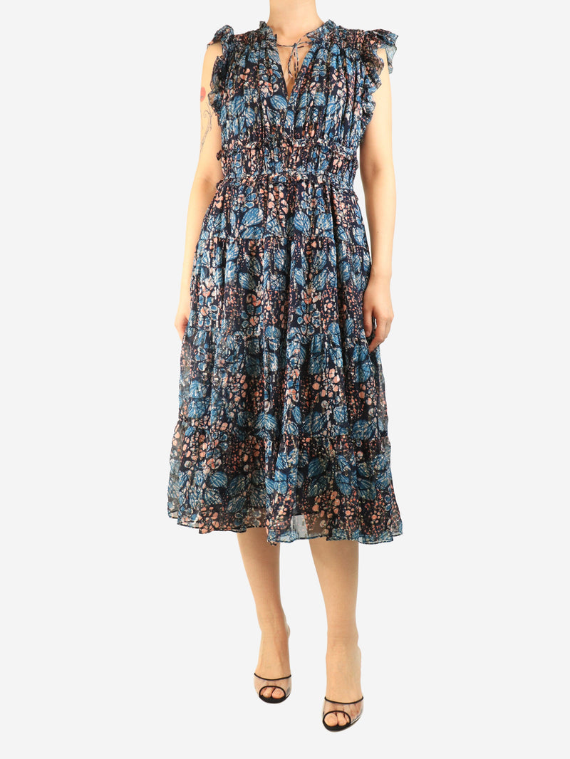 Blue printed lurex midi dress - size UK 14 Dresses Ulla Johnson 