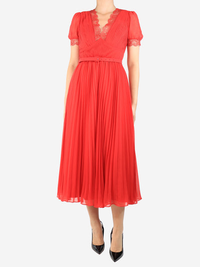 Red chiffon pleated midi dress - size UK 8 Dresses self-portrait 