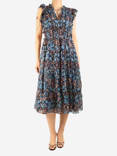 Blue printed lurex midi dress - size UK 14 Dresses Ulla Johnson 