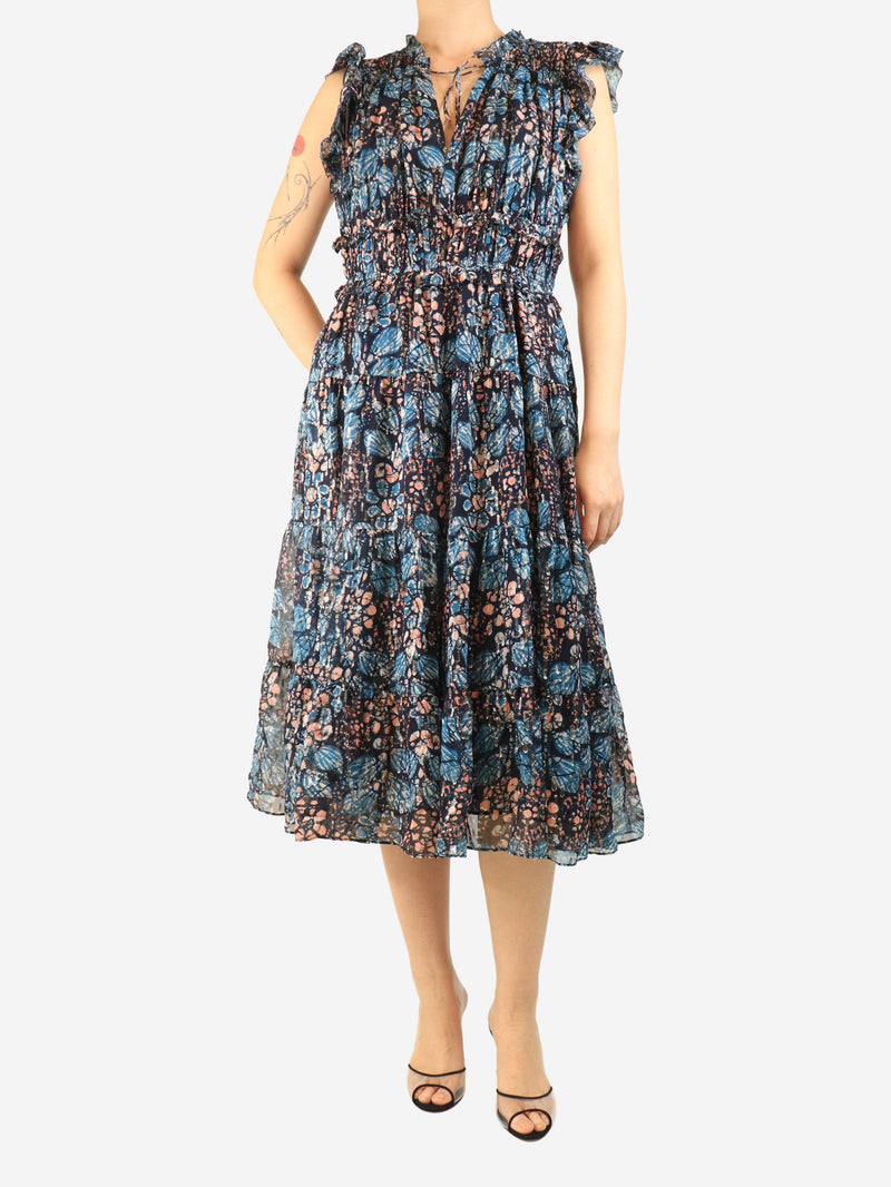 Blue printed lurex midi dress - size UK 14 Dresses Ulla Johnson 