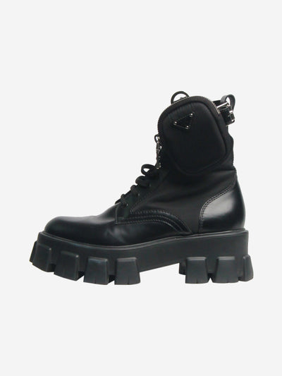 Black Monolith leather and Re-Nylon pouch boots - size EU 38.5 Boots Prada 