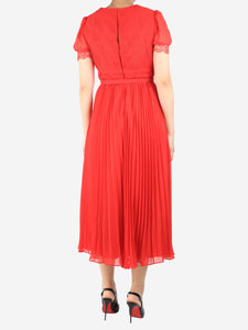 self-portrait Red chiffon pleated midi dress - size UK 8