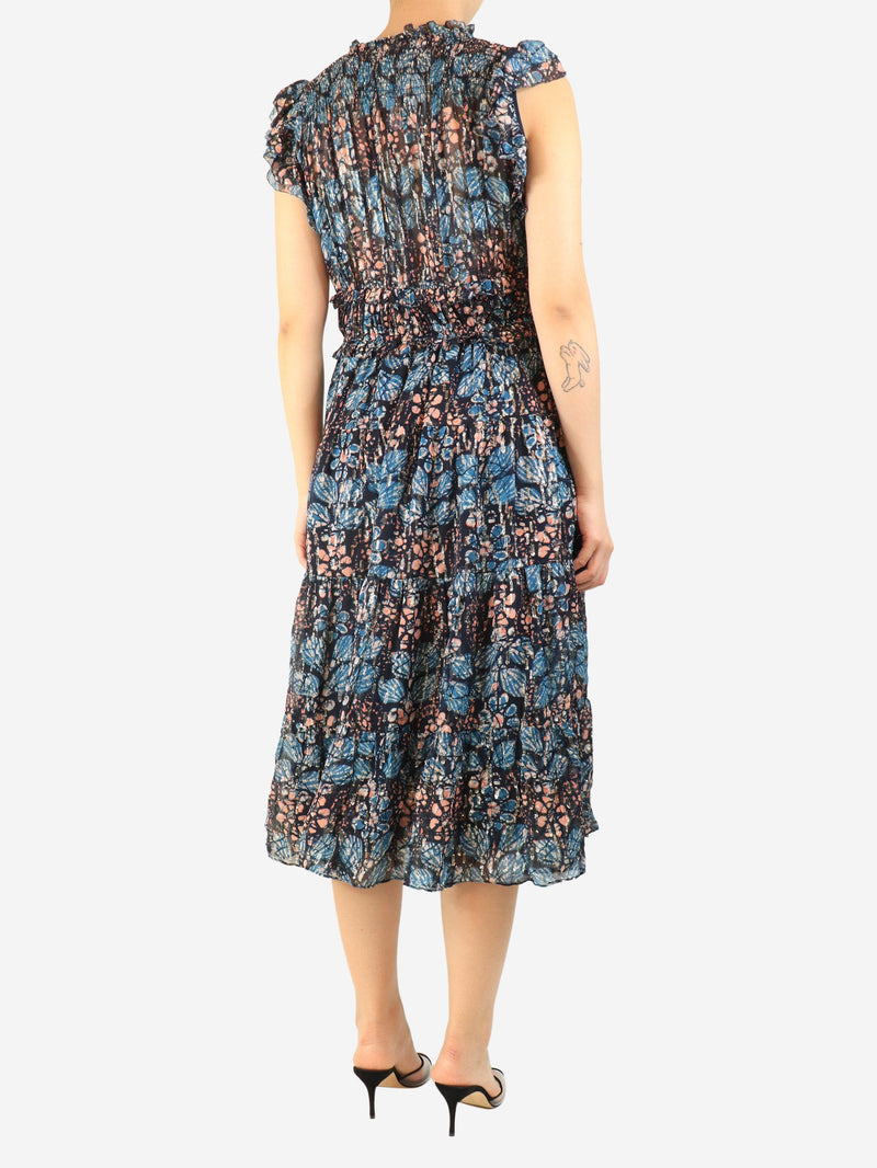 Blue printed lurex midi dress - size UK 14 Dresses Ulla Johnson 
