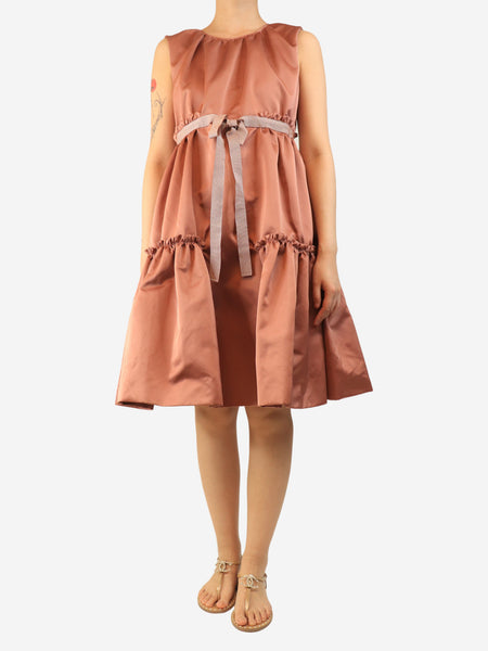Rose gold pleat-trim flared dress - size UK 8 product image