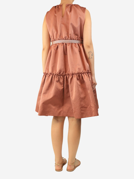 Rose gold pleat-trim flared dress - size UK 8 alternate image