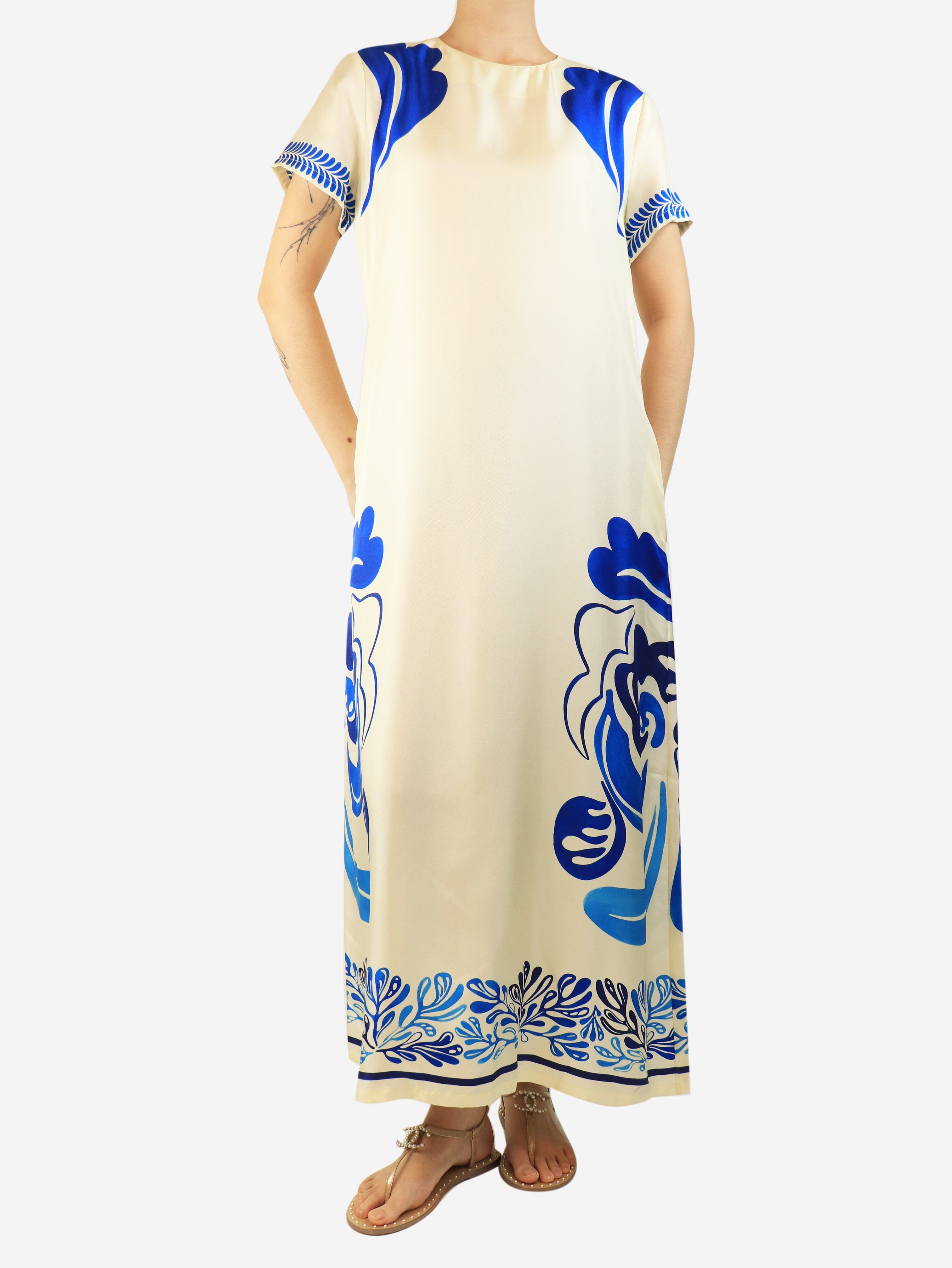 Blue and cream printed swing dress - size L Dresses La Double J 