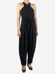 ME+EM Black belted halterneck jumpsuit - size UK 12