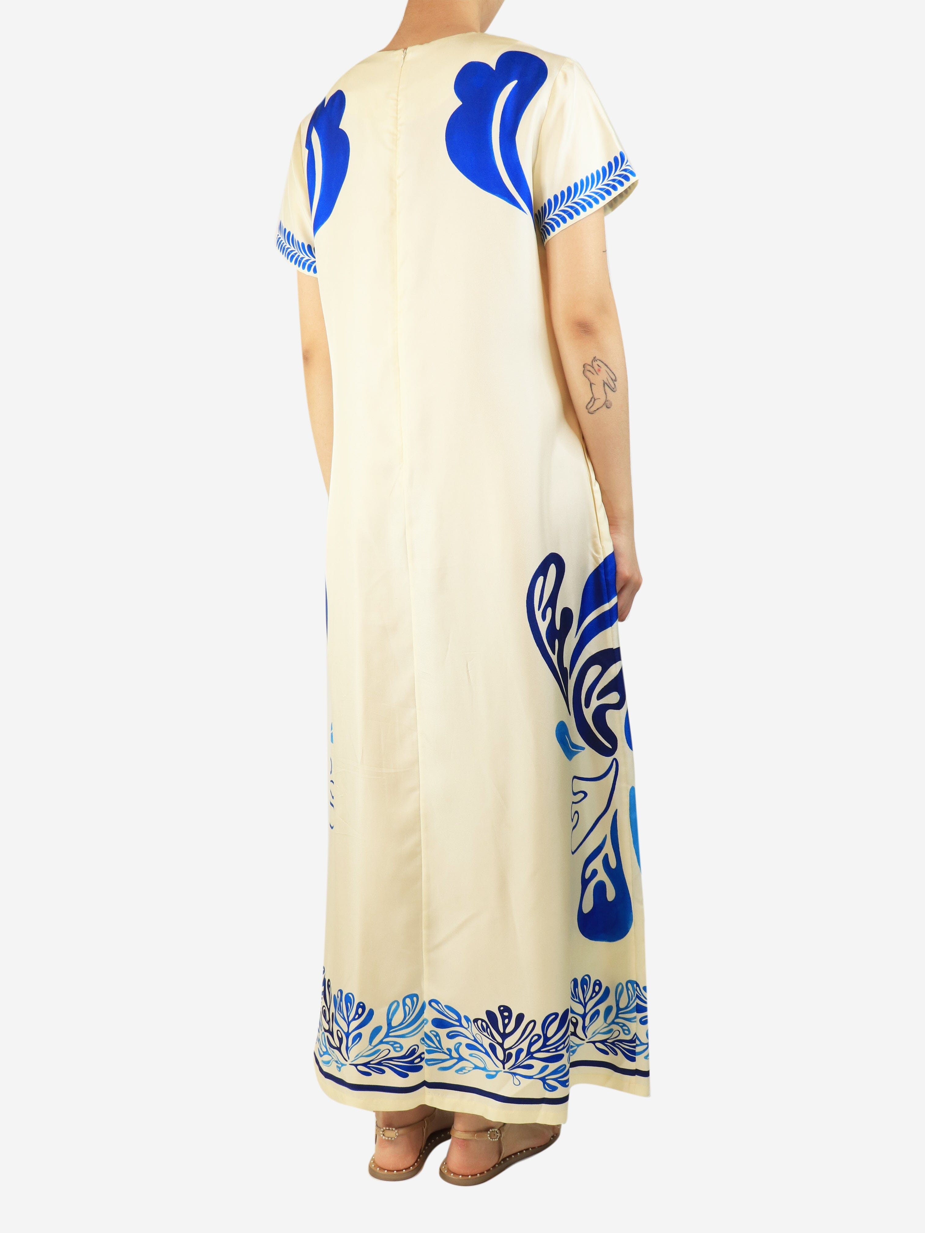 Blue and cream printed swing dress - size L Dresses La Double J 