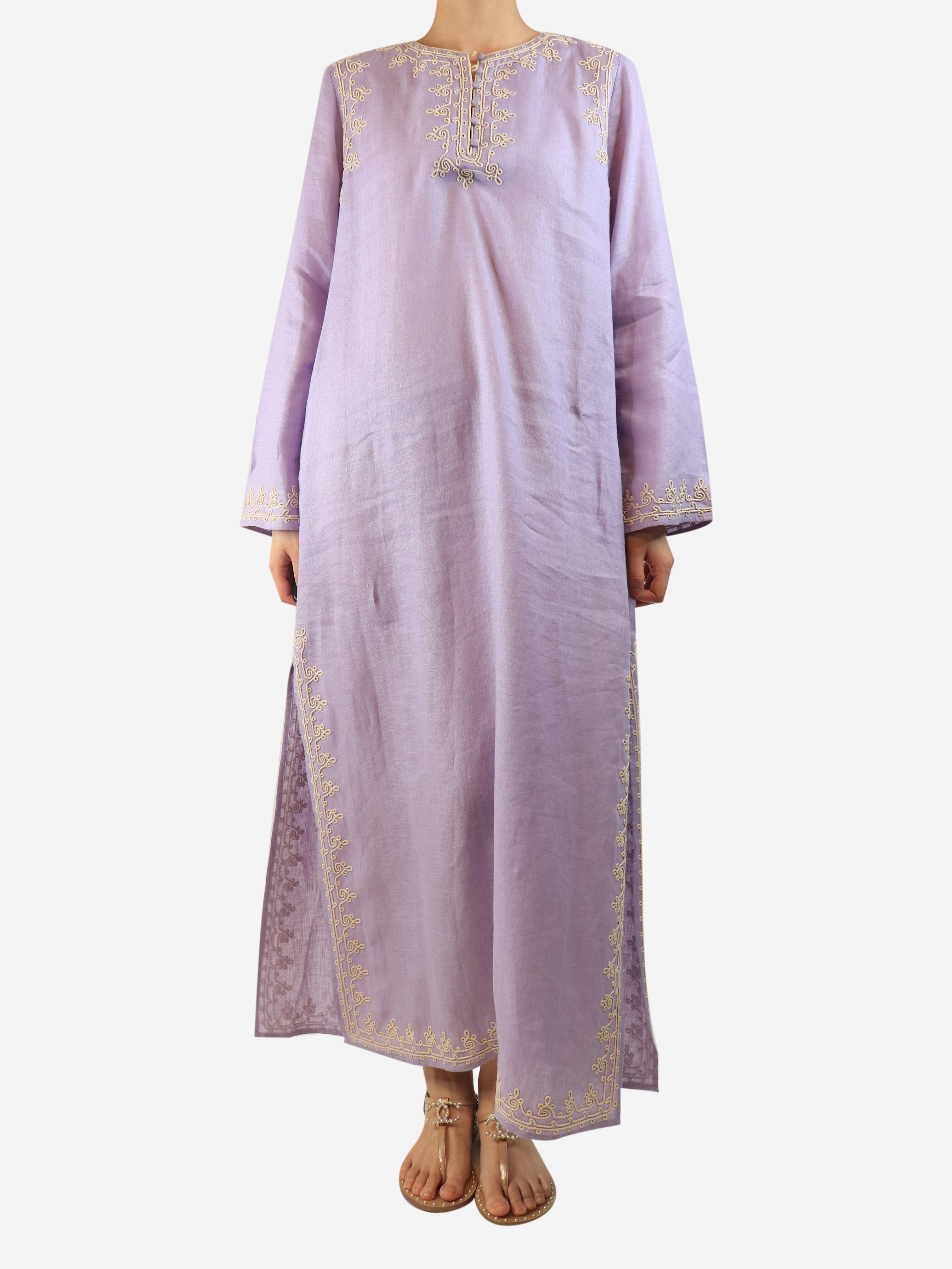 Lilac embroidered linen kaftan - size M Dresses Tory Burch 