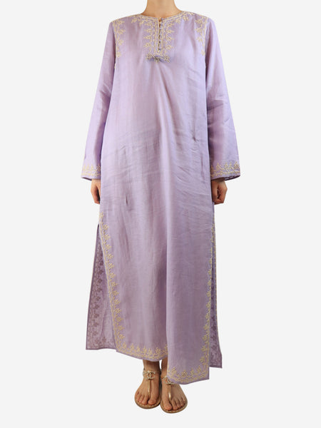 Lilac embroidered linen kaftan - size M product image