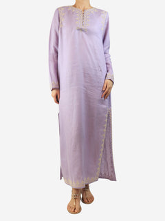Lilac embroidered linen kaftan - size M Dresses Tory Burch 