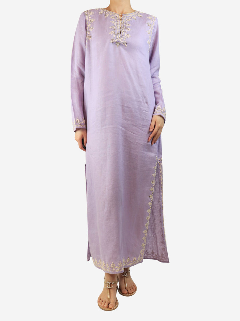 Lilac embroidered linen kaftan - size M Dresses Tory Burch 