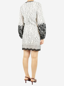 Andrew GN Grey and black floral lace midi dress - size UK 10