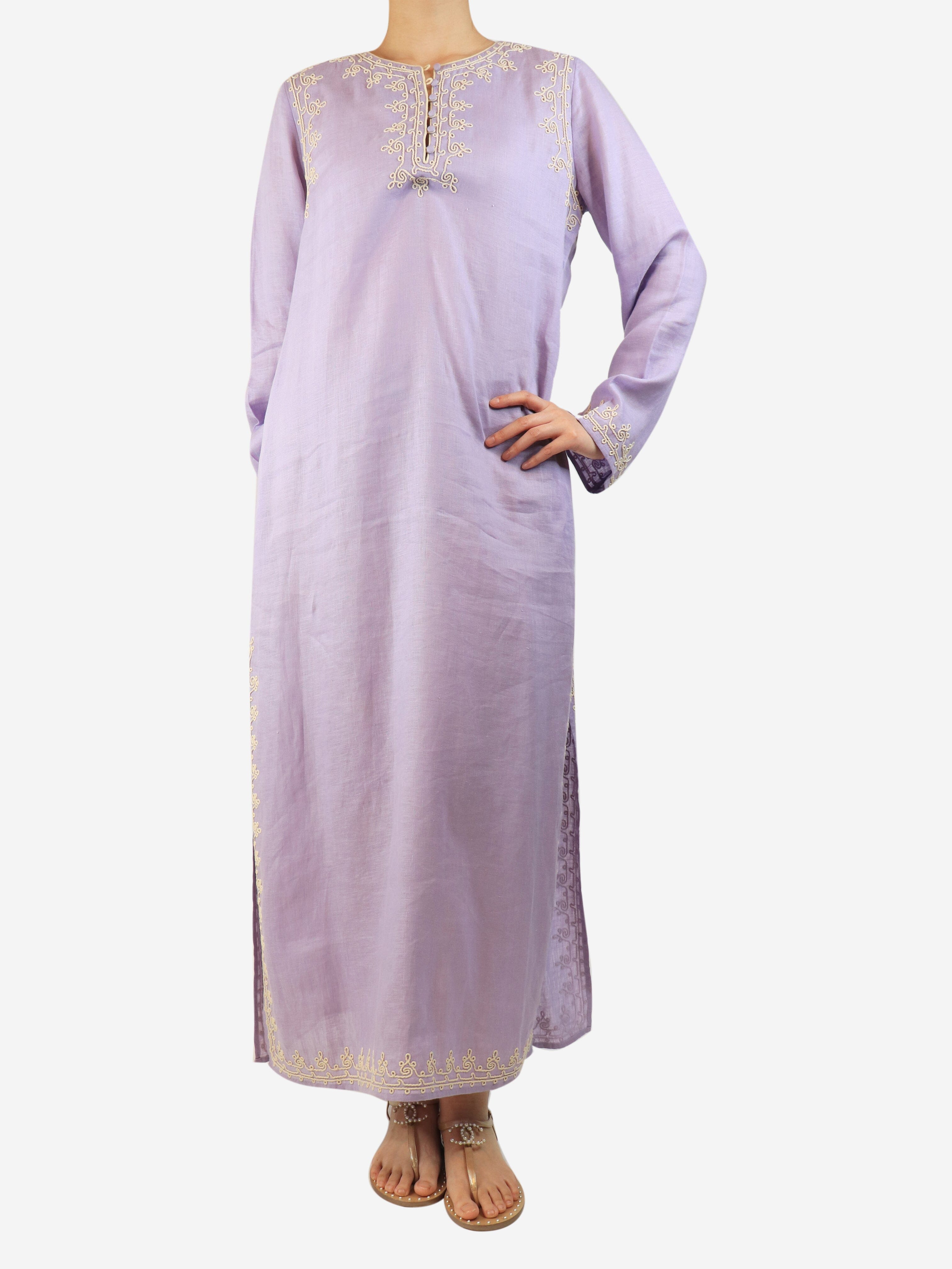 Lilac embroidered linen kaftan - size M Dresses Tory Burch 