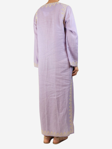 Lilac embroidered linen kaftan - size M alternate image