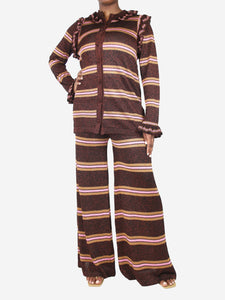 Hayley Menzies Brown striped frill cardigan and trousers set - size L