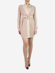 Missoni Missoni Cream and pink knitted dress with belt - size UK 6