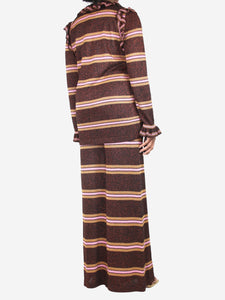 Hayley Menzies Brown striped frill cardigan and trousers set - size L