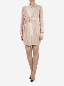 Missoni Missoni Cream and pink knitted dress with belt - size UK 6