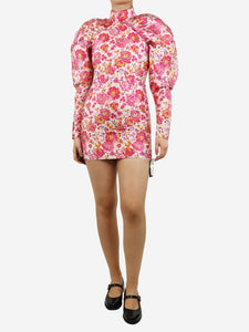 Rotate Birger Christensen Pink floral puff sleeve mini dress - size UK 8