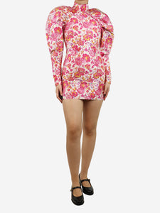 Rotate Birger Christensen Pink floral puff sleeve mini dress - size UK 8