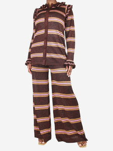 Hayley Menzies Brown striped frill cardigan and trousers set - size L