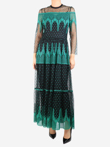 Philosophy Black and green mesh embroidered dress with slip - size UK 10