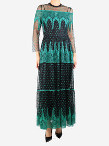 Philosophy Black and green mesh embroidered dress with slip - size UK 10