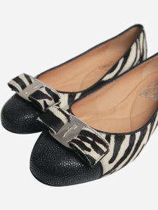 Salvatore Ferragamo Black zebra Carolina pony hair ballet pumps - size EU 36