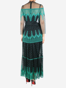 Philosophy Black and green mesh embroidered dress with slip - size UK 10