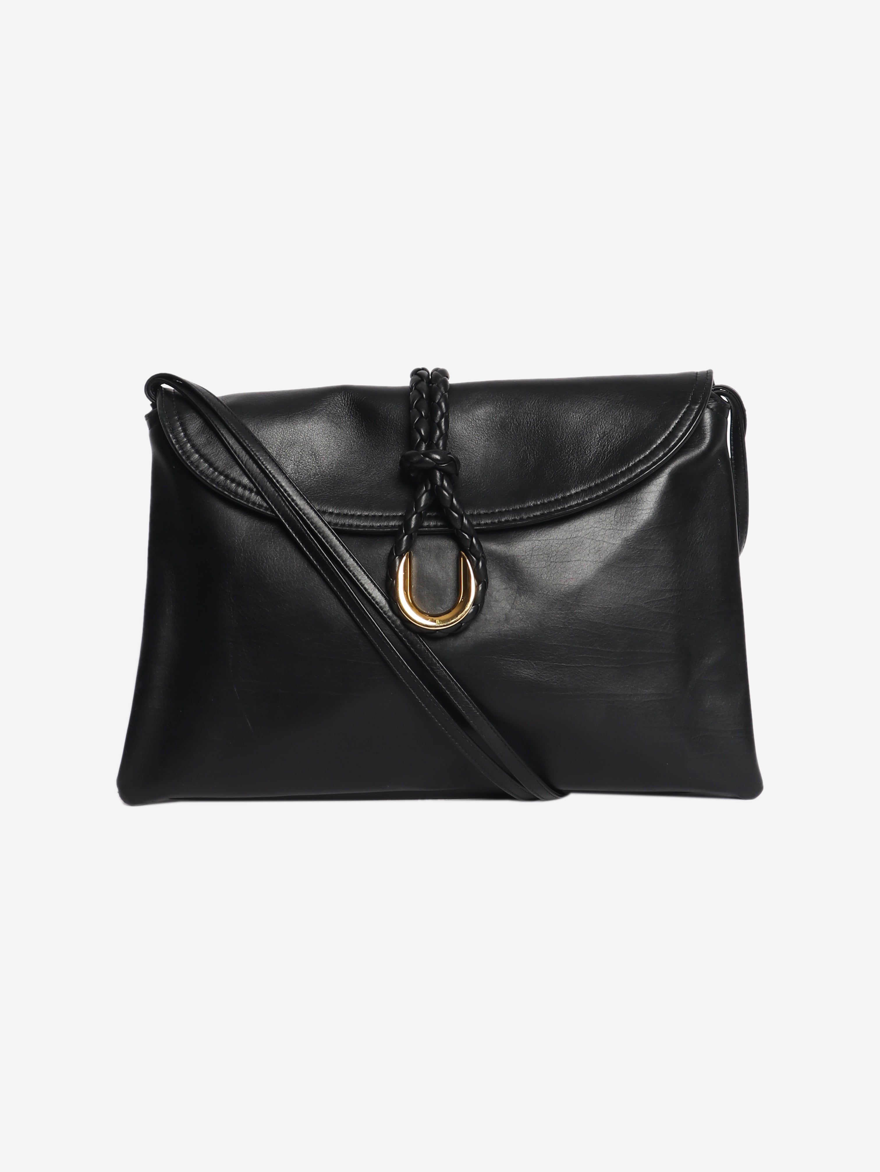 Navy Patti intrecciato leather shoulder bag