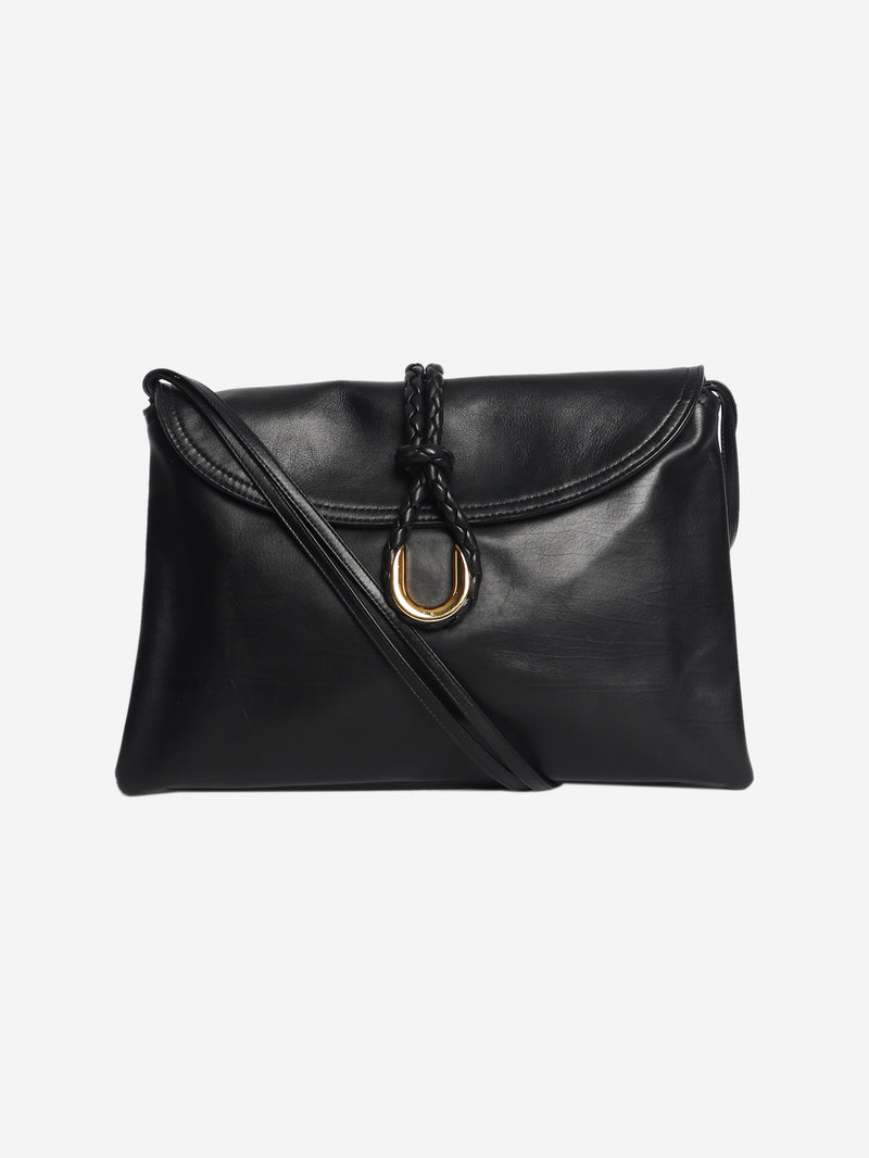 Navy Patti intrecciato leather shoulder bag
